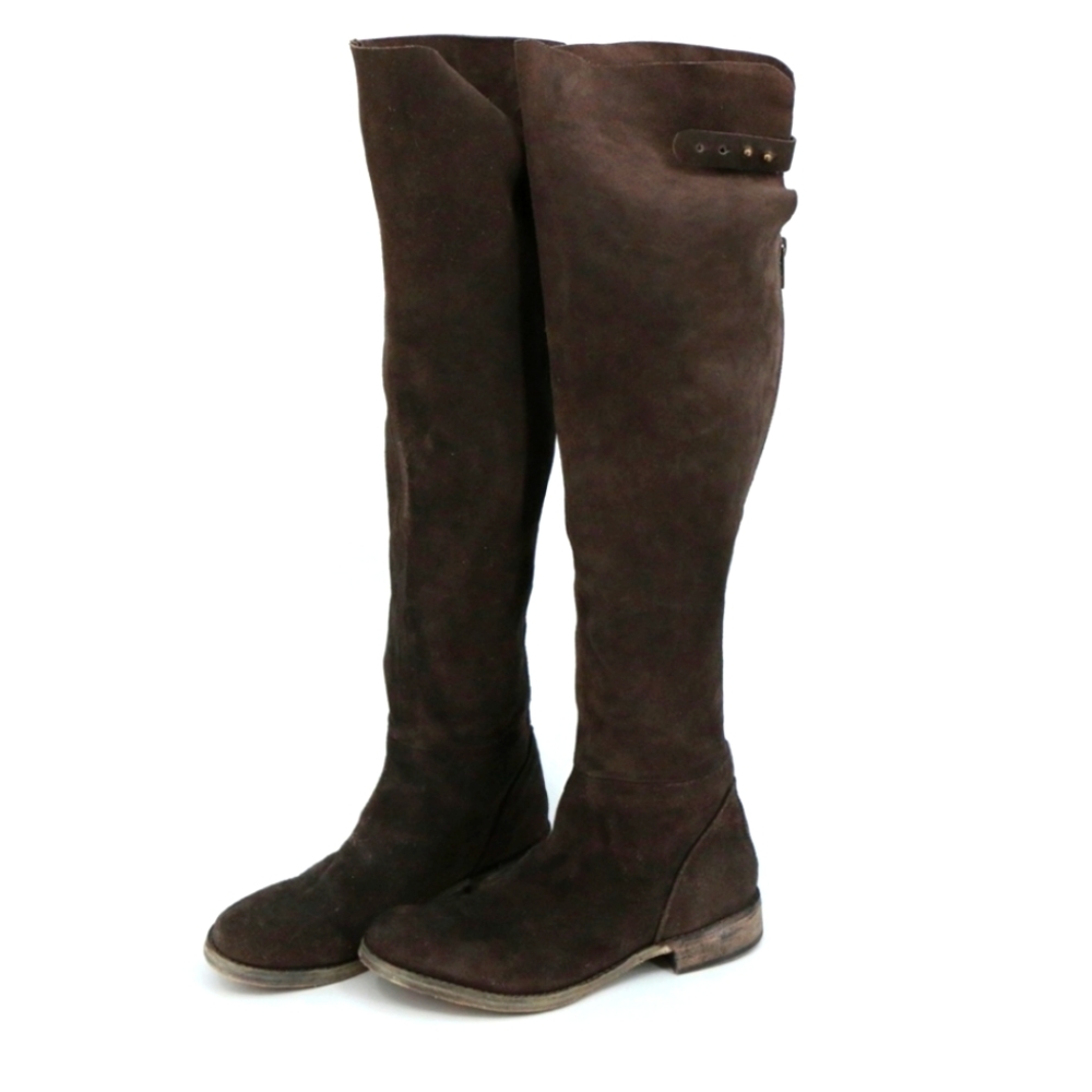 Free People Carlisle Brown Suede Tall Over The Knee Boots